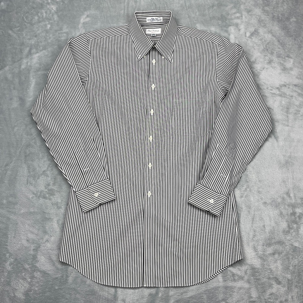 Paul Fredrick Dress Shirt Mens 15 - 33 White Black Striped Trim Fit Button Down